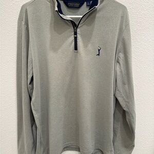 Polo by Ralph Lauren Men's Light Gray Quarter-Zip Crewneck with Navy Logo